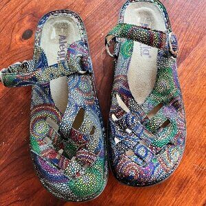 Alegria Fre-387 Rainbow Mosaic Leather‎ Strap Clogs Shoes Women Sz 38 (8-8.5 US)